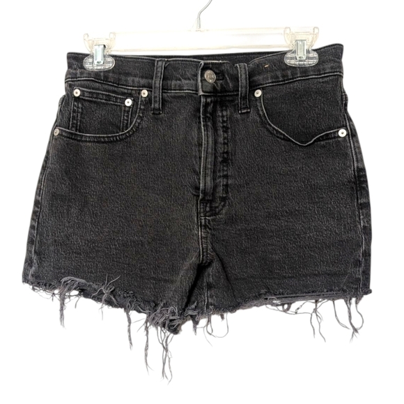 Madewell Faded Black The Perfect Jean Shorts High Waist Distressed Raw Hem 27 - Picture 9 of 9